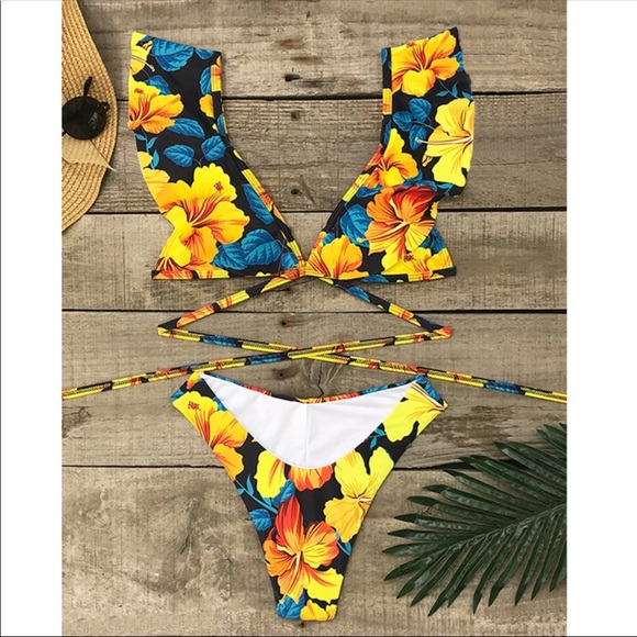 Floral Ruffle High Leg Bikini - Picture 6 of 7